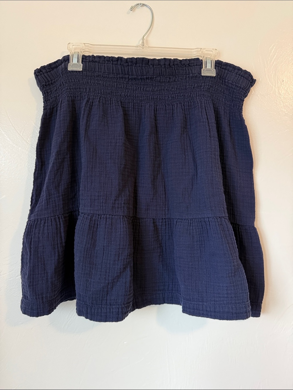 GAP Crinkle Gauze Cotton Tiered Miniskirt Navy Boho XL Tall